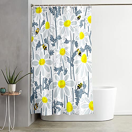 Rideau de douche 165x200cm imperméable fleurs abeilles jaune KnSam - 3