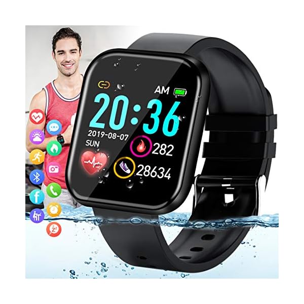 Pradory Smart Watch,Fitness Watch Activity Tracker with Heart Rate Blood Pressure Monitor IP67 Waterproof Bluetooth Smartwatch Touch Screen Sports Tracker Watch for Android iOS Phones Men Women Black