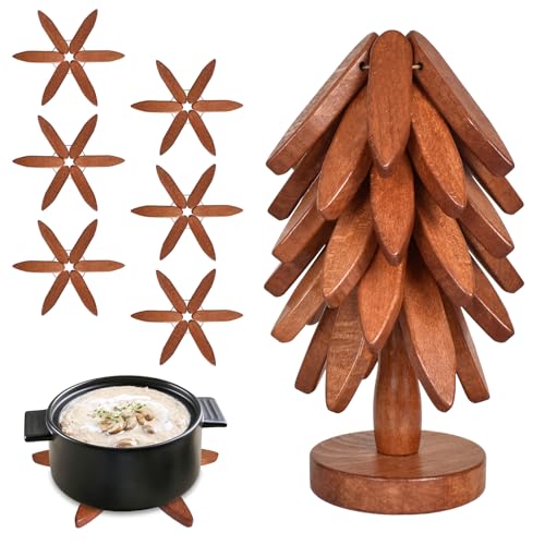 Dokeno Support en Forme d'Arbre pour Plats Chauds, Casseroles, Poêles, Bol et Théière, avec 6 Sous-Verres