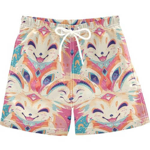 visesunny Summer Boy's Beach Shorts Happy Corsac Fox Quick Dry Swim Trunks Baby Boy Bathing Suit with Pockets XS Multi