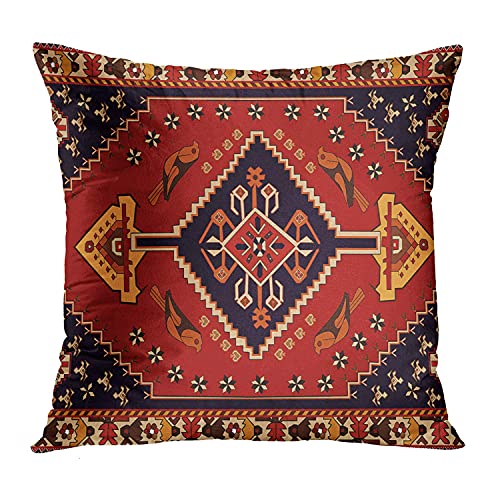 Emvency Set Of 4 Throw Pillow Covers Tribal Abstract Red And Black Vintage Persian Carpet Pattern Decorative Pillow Cases Home Decor Standard Square 18X18 Inches Floral Pillowcases #TOP3