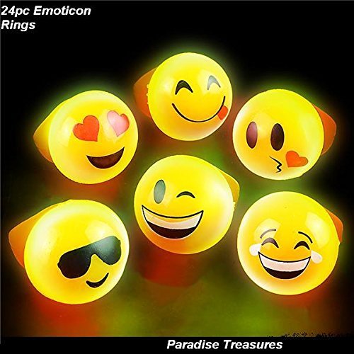 Buy 24 Bright Flashing Emoji Light up Emoticon LED Rings in Retail Box