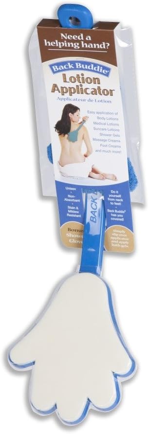 Light-Weight, Ergonomic Lotion Applicator - Ocean Blue - with Exfoliating Shower Glove - Personal Skin Care Tool, Bath Accessory and Back Scratcher
