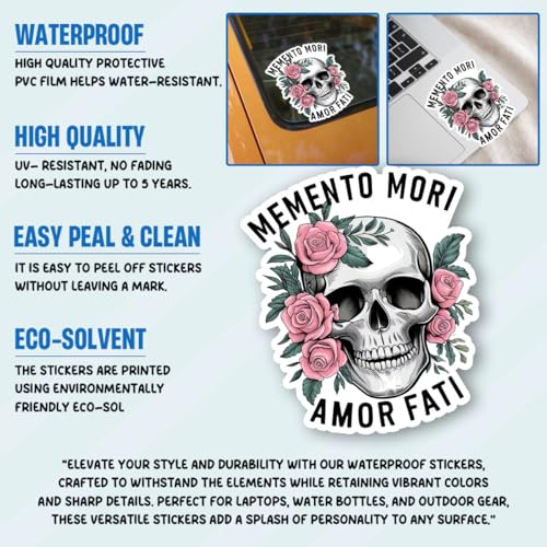 Calcomanías de Memento Mori y Amor Fati, set de 3 pegatinas de filosofía y calavera 7