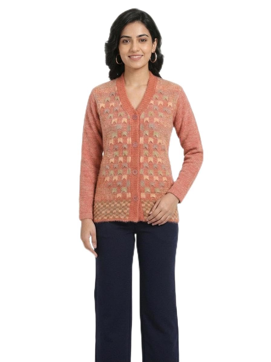 Women's Peach Knitted Cardigan-image-7