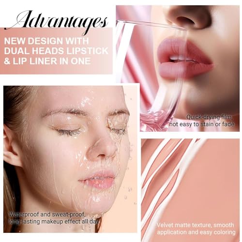 Image of evpct 1Pcs Bright Pure Nude Pink Matte Lip Liner & Liquid Lipstick Stain Makeup Set for Women, Lip Liner Stain Long Lasting Waterproof Smudge Proof, Longwear Lips Stick Makeup 24 hours originale, 56