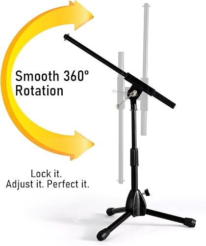 Miniatura 2 de Stage Rocker Trípode plegable de bajo perfil para micrófono, altura que se extiende de 9.6 a 16.9 pulgadas, con brazo telescópico ajustable de hasta