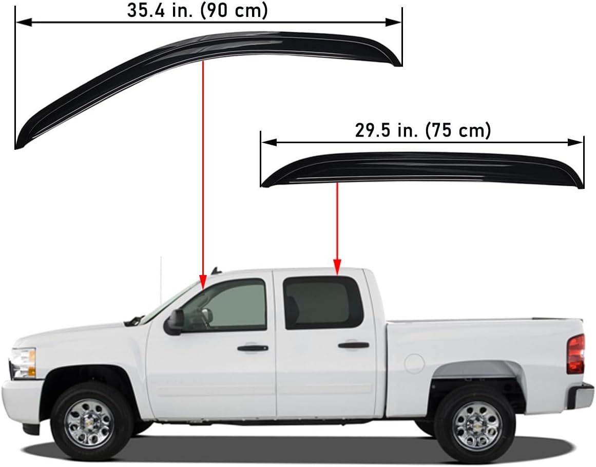 Extra Durable Outside-Mount Vent Window Visor, Fit 2007-2013 Chevrolet Silverado & GMC Sierra 1500 Crew, 2007-2014 Silverado/Sierra 2500 HD & 3500 HD Crew, Suburban, Yukon XL, Avalanche, Smoke, 4-Pcs