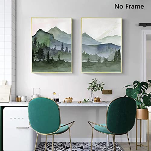 Abstract Mountain Canvas Wall Art Watercolor Green Forest Wall Art Watercolor Mountain Green Painting Woods Forest View Art Abstract Tree Pictures Nature Wilderness Nordic Painting 16X24In X2 No Frame #TOP3