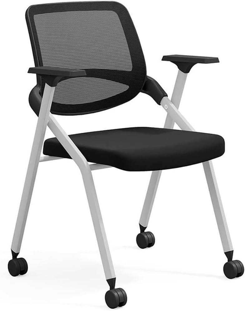 Foldable Conference Room Chairs with Wheels - Cushioned Stackable Office Desk Chairs for Training Rooms & Reception Areas (White) - Mobile Guest Seating Solution