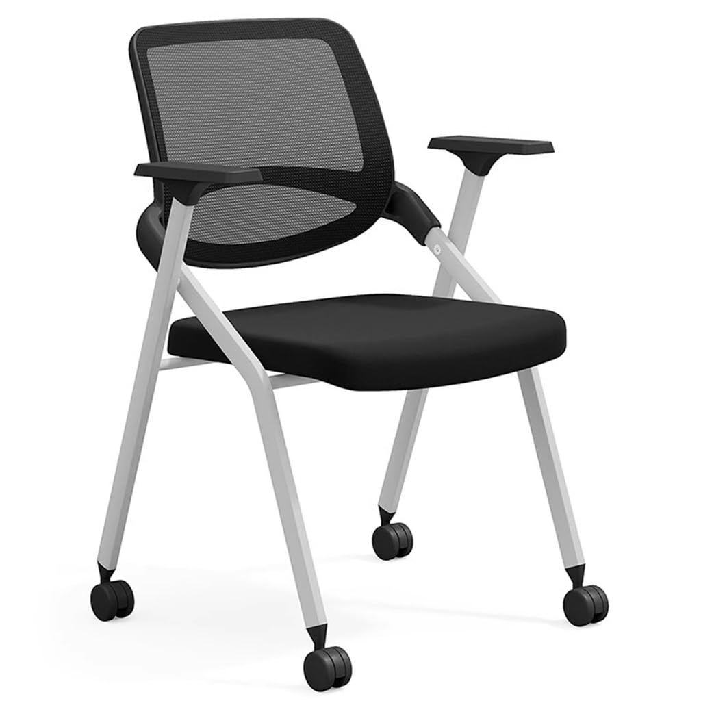 Foldable Conference Room Chairs with Wheels - Cushioned Stackable Office Desk Chairs for Training Rooms & Reception Areas (White) - Mobile Guest Seating Solution