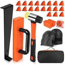 8 in 1 Laminate Flooring Tools, Vinyl Flooring Tools, Vinyl Flooring Installation Kit, Tapping Block with Handle, 2 in 1 Flooring Spacers, Pull Bar, Rubber Mallet, Tape Measure, Kneepads and Tool Bag