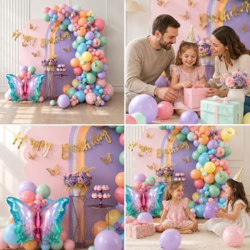 Image of Butterfly Theme Birthday Decoration Kit, 64 Pcs, Party Supplies