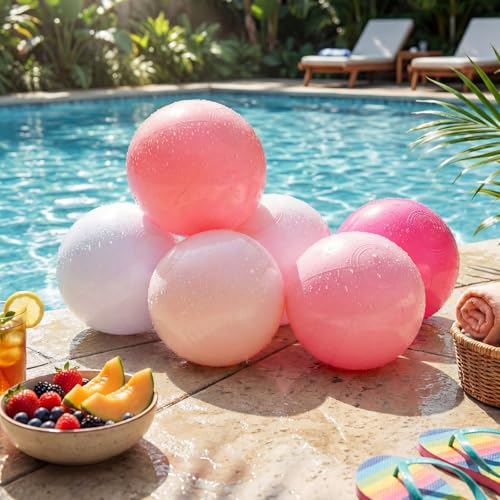 Realspring 24 Pcs Inflatable Beach Balls for Kids Bulk Pastel Solid Color Jumbo Beach Ball Swim Pool Floating Toys Baby Shower Birthday Summer Party Decor(Pink and White,10 Inch) by Realspring - Used condition - Image 2