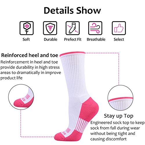 JOYNÉE Womens-Crew-Athletic-Socks Cushion Running Socks with Moisture Wicking for Sports and Daily Wear 6 Pairs2
