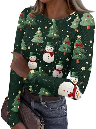 FONMA Going Out Tops for Women Fall Long Sleeve Lightweight SweatshirtRibbed Crew Neck Shirts Winter Trendy Travel Blouse