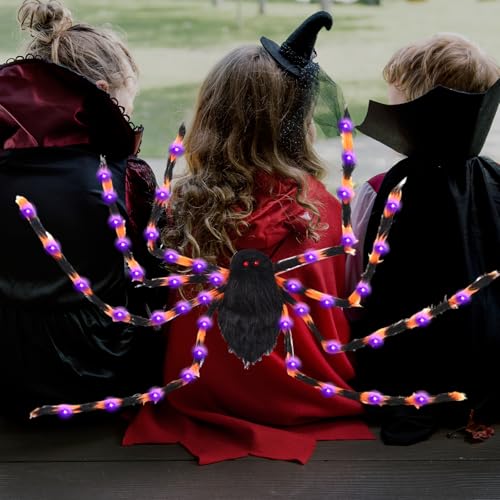 SPERMUOY Halloween Kostüme Spinne Rucksack,Halloween Riesenspinne Rucksack kostüm mit 8 modi Lichtern,Halloween Giant Spider Dekorationen Spinnenkostüm für Erwachsene Kinder Karneval Party-Orange
