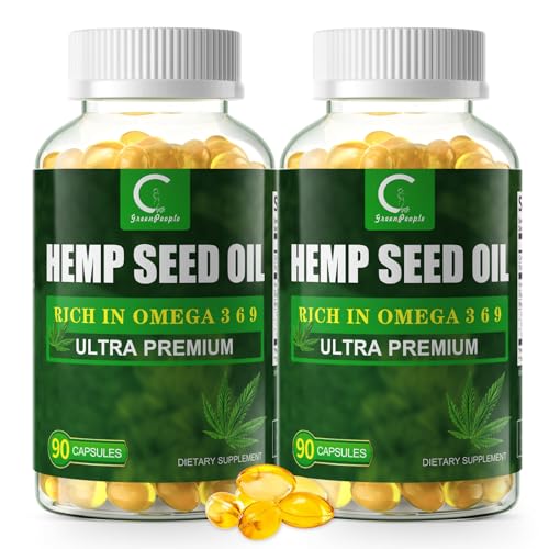(2 Packs) Hemp Seed Oil Capsules with Flaxseed Oil - Rich in Omega 3 6 9 - Cold-Pressed Vegan Omega Supplement for Radiant Skin Joint Comfort Heart & Brain Health - Non-GMO 180 Softgels