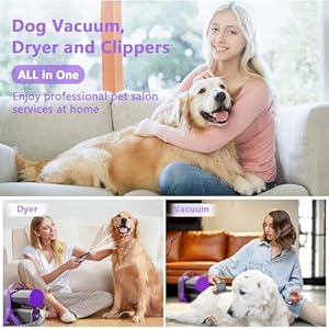XiaZ Dog Grooming Vacuum Dryer with Clippers, 15 Kpa Dog Grooming Kit with Nail Grinder and Paw Trimmer, Hair Vacuum Groomer for Shedding Blowing Trimming Pet’s Hair, 10 Pet Grooming Tools, Low-Noise