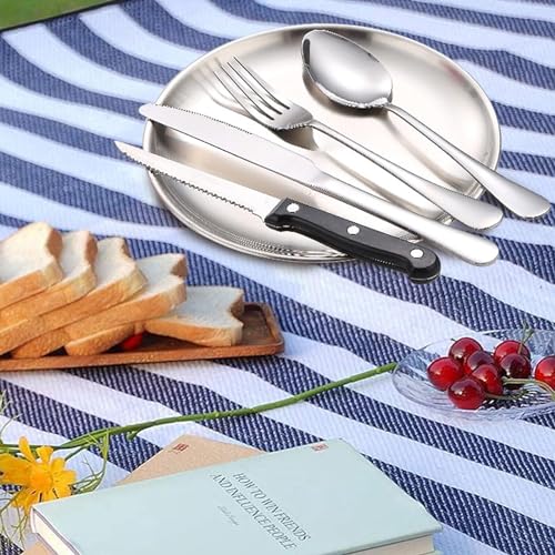 Image of Camping Crockery Set, Silver, 20-Piece Cutlery for 4 People, Portable Stainless Steel Picnic Tableware With Case, Ideal for Travel, Hiking and Outdoor Picnics