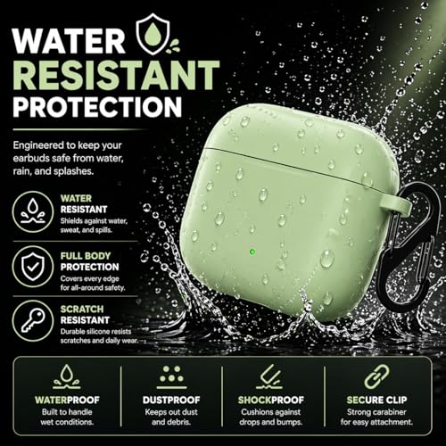Image of Anvique Silicone Case Cover for Oneplus Nord Buds 4 Pro, Scratch Resistance, Shock Absorption, with Premium Carabiner (Matcha Green)