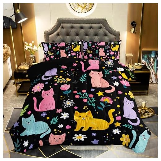 Floral Cat Comforter Set for Kids