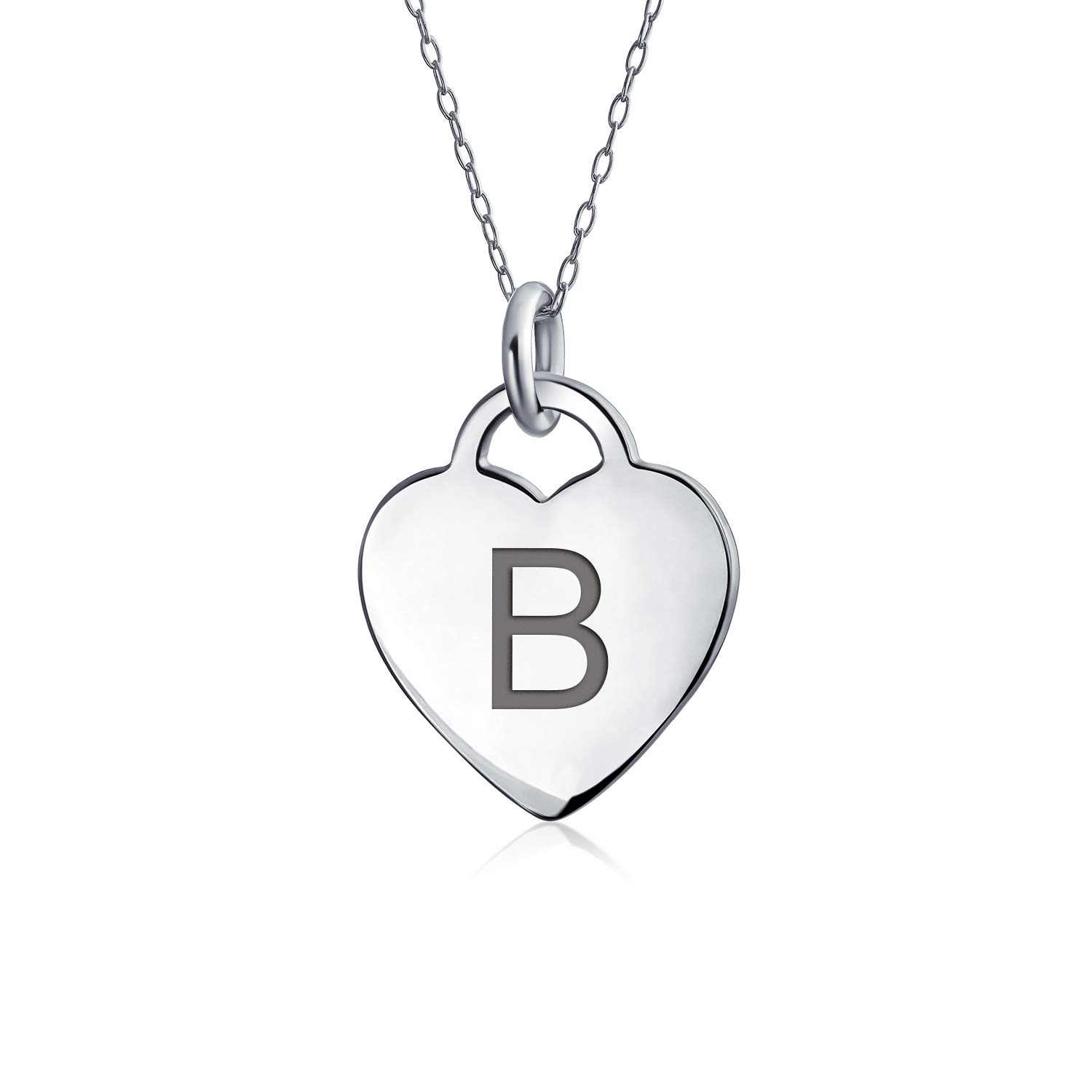 Bling JewelryTiny Minimalist ABC Heart Shape Script Or Block Letter Alphabet A-Z Initial Pendant Necklace For Teen For Women .925 Sterling Silver