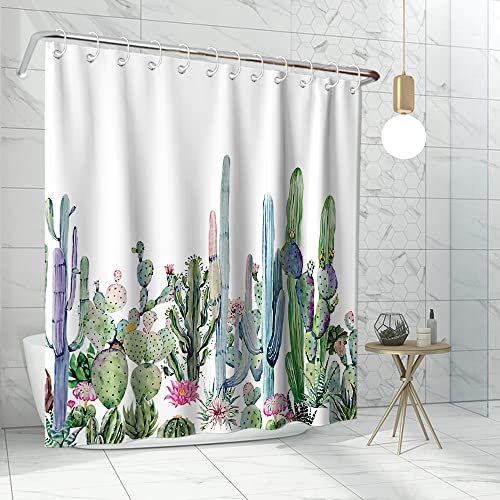 Lifeasy Desert Succulent Botanical Cactus Shower Curtain Boho Watercolor Painting Print Cloth Fabric Bathroom Decor Set With Hooks Washable 72" L X 72" W Green #TOP2