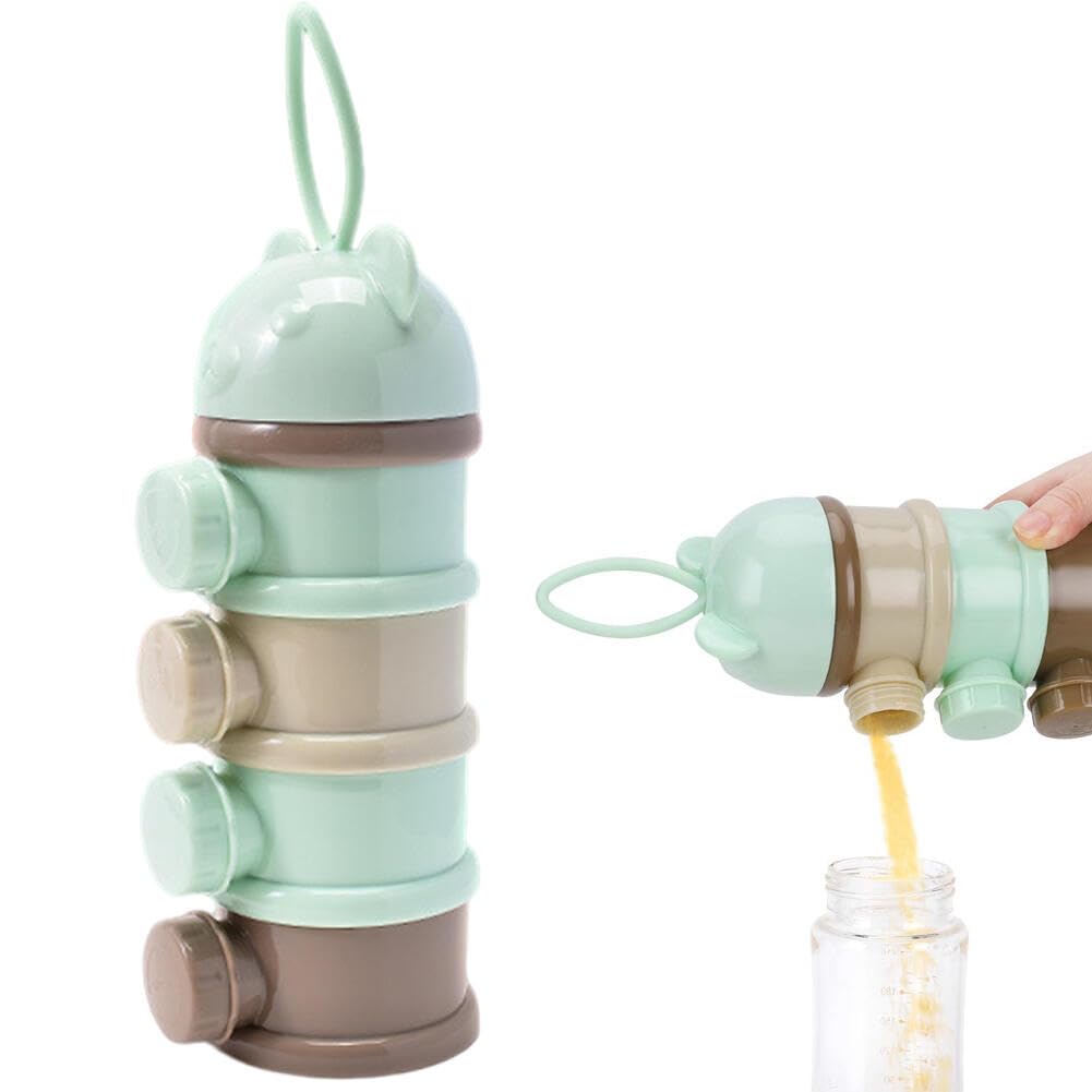Goodern 4 Layers Formula Dispenser,Portable Milk Powder Dispenser Formula Container for Travel,Baby Feeding Food Storage Container Stackable Snack Container Formula Holder Infant Milk Powder Box-Green