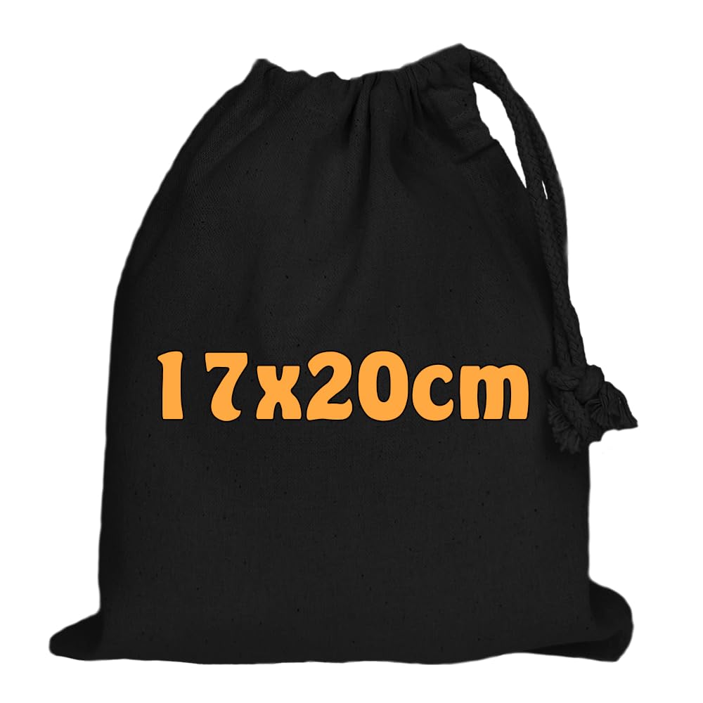 Baumwollbeutel 17x20 cm mit Kordelzug – kleine Stoffbeutel aus Baumwolle für Aufbewahrung, Geschenke oder Adventskalender - OEKO-TEX® STANDARD 100 zertifiziert (Schwarz (100 Stk.))