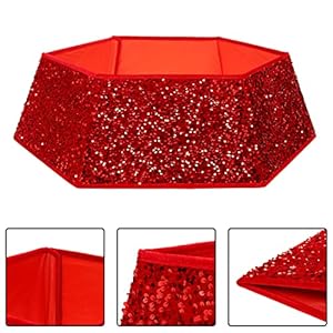 XmasExp Christmas Tree Collar, 33.5 inch Sequin Tree Skirt Stand Base Cover for Home Decor, Large Size 6 Piece, Red XmasExp Christmas Tree Collar 335 inch Sequin Tree Skirt Stand Base Cover for Home Decor Large Size 6 Piece Red