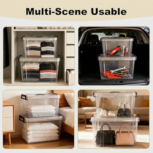 Image of 6 Pack Clear Storage Bins with Lids, 288 QT (4 Pack-60 QT, 1 Pack-28 QT, 1 Pack-20 QT) Stackable Plastic Organizer for Home, Office, Garage, BPA-Free, Heavy-Duty with Secure Latches & Handles