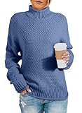 Dokotoo Oversized Sweaters for Women Trendy Batwing Long Sleeve Turtleneck Sweaters Solid Casual Fall Outifits Loose Blue Sweater Chunky Cable Knit Sweater Christmas Sweaters Jumper Blouses Large
