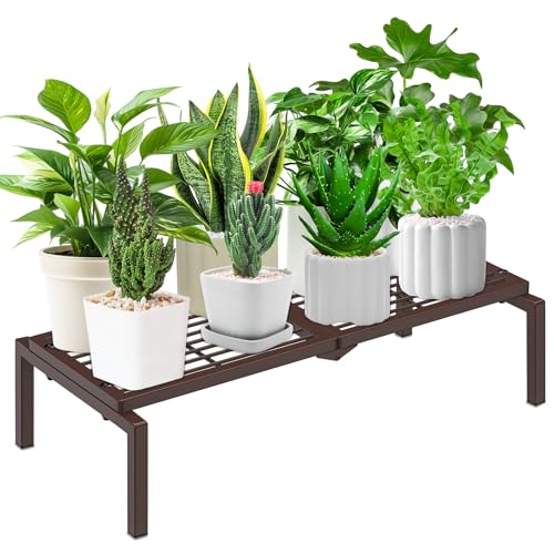 Gouisalin Metall Blumenregal Pflanzenregal,1 Etagen Blumenständer Pflanzenständer Blumenbank Blumentreppe, Blumentopfständer Pflanzentreppe Standregal für Innen Garten Balkon Deko (Braun)