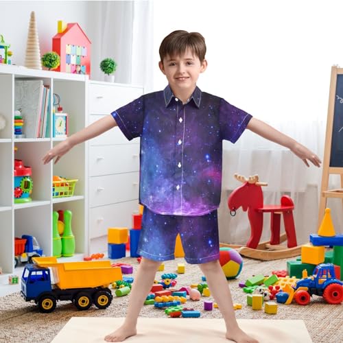 Image of visesunny Funny Boy's 2 Pieces Shirt and Short Set Casual Shirts Short Sleeve Beach Shorts Summer Outfits for 3-10 Years Kids
