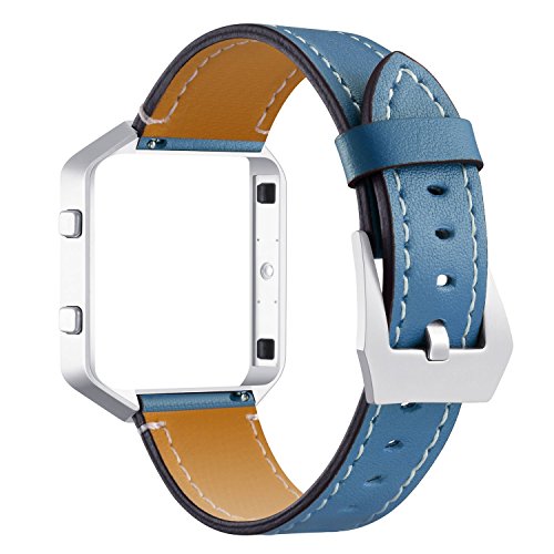 AISPORTS Compatible avec Fitbit Blaze Strap avec Cadre pour Femme Homme, Fitbit Blaze Strap Cuir avec Cadre en Métal Bracelet de Sport Bracelet de Rechange Réglable pour Fitbit Blaze Smart Watch