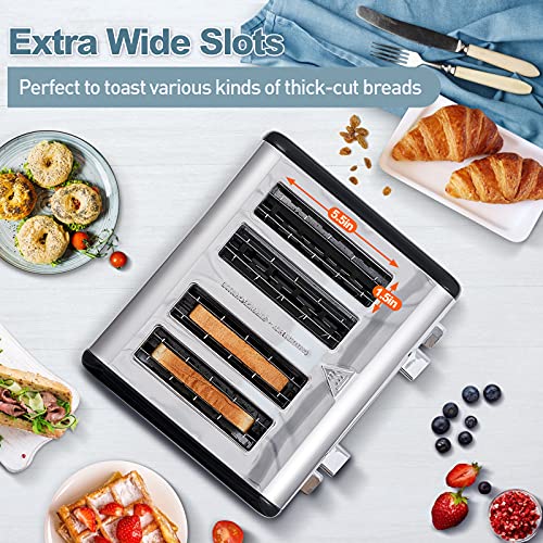 CUSIMAX 4 Slice Toaster, Stainless Steel, Ultra-Clear LED Display & Extra Wide Slots, with Dual Control Panels of 6 Shade Settings, Cancel/Bagel/Defrost Function, Removable Crumb Trays, Black by CUSIMAX - Image 3
