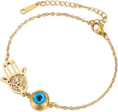 Evil Eye Bracelet for Women, Adjustable Stainless Steel Evil Eye with Hamsa Bracelets, Protection Bracelet Jewelry Christmas Gift
