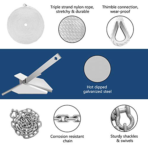 Vevor Boat Anchor Kit 8.5 Lb Fluke Style Anchor, Hot Dipped Galvanized Steel Fluke Anchor, Marine Anchor With Anchor, Rope, Shackles, Chain For Boat Mooring On The Beach, Boats From 15'-24' #TOP3