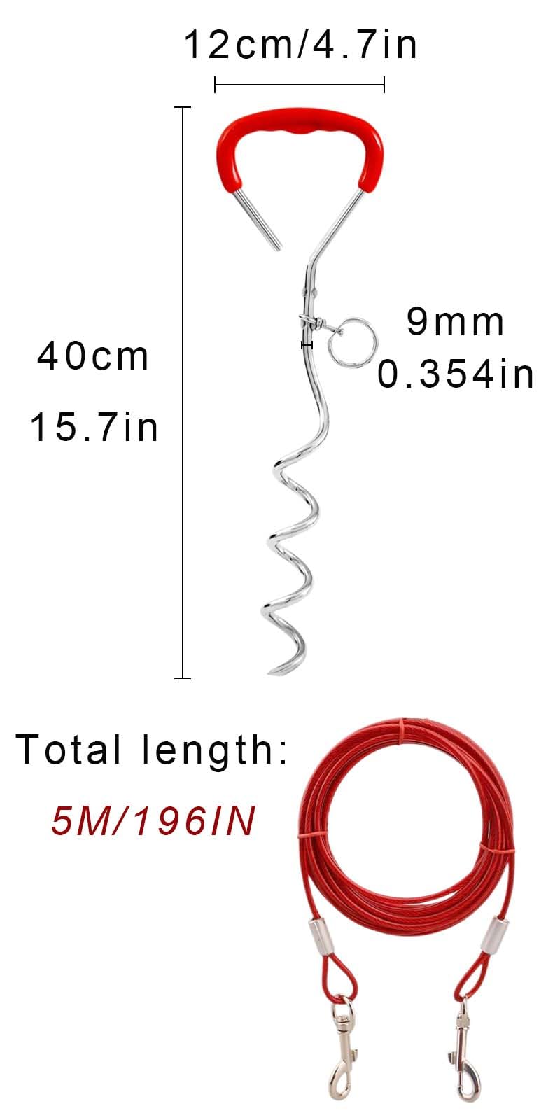 9 mm*40 cm,Ancrage au sol pour chiens, Piquet d'amarrage pour chiens de camping,Ancrage au sol pour chiens de taille moyenne, avec laisse de 5M, ancre de camping, pelouse, ancre pour chien d'extérieur