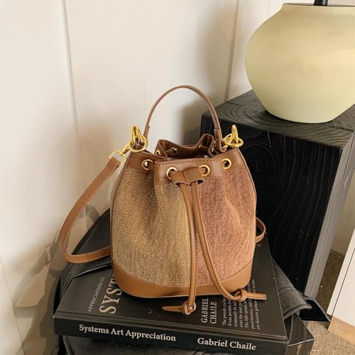 Image of Denim Bucket Bag for Women Handbag Trendy Jean Purse Drawstring Crossbody Shoulder Bag