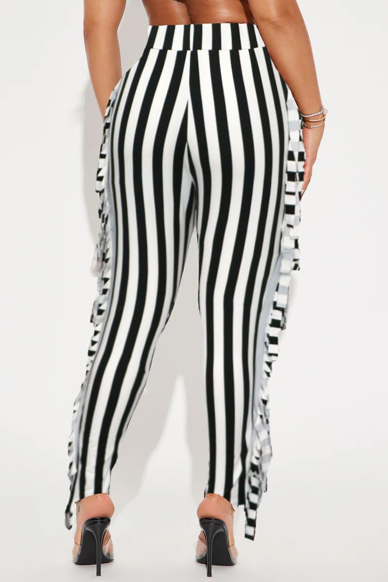 Women's High Waisted Fringe Pants Casual Going Out Rave Club Outfits Leopard Tassels Yoga Leggings Sweatpants