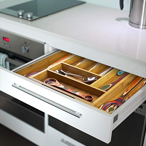 Totally Bamboo Kitchen Drawer Organizer, Expandable Silverware Organizer And Utensil Holder, 8 Compartments With Dividers #TOP1