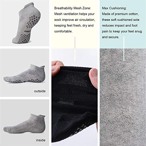 Hylaea Unisex Non Slip Grip Socks For Yoga, Hospital, Pilates, Barre | Ankle, Cushioned (2 Pairs Black Grey, Large-X-Large) #TOP4