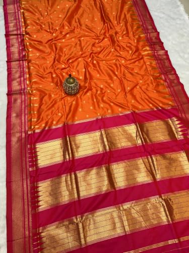 Generic orange paithani silk saree in soft silk – image 2