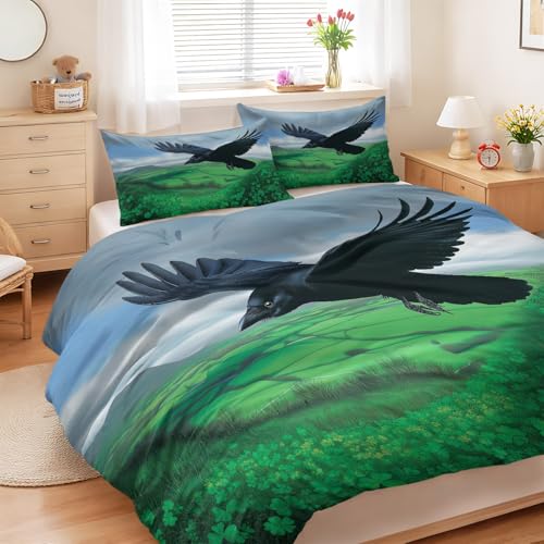 Housse de Couette 220x200 cm Nature Sauvage Corbeau et Trèfle