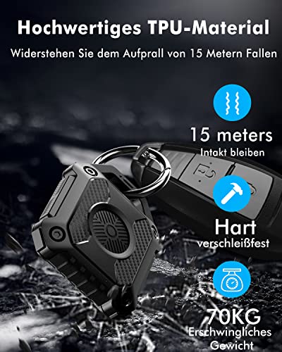 Hülle für Apple Airtag Anhänger - ONEONTA Airtag Hülle Wasserdicht IP68 - Apple Airtag Schlüsselanhänger - Hartes TPU Air Tag Hülle - Waterproof Airtag Case, 360°-Vollschutz, Schwarz