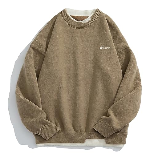 Aelfric Eden Mens Oversized Sweater Fake Two Basic Classic Sweaters Casual Soft Pullover Streetwear Tops