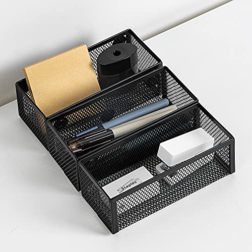 Image of Amazon Basics Magnetic Storage Baskets, Mesh Organizers for Office Supplies and Workspace, 6 inch x 2.5 inch x 2.2 inch, Black, 3-Pack