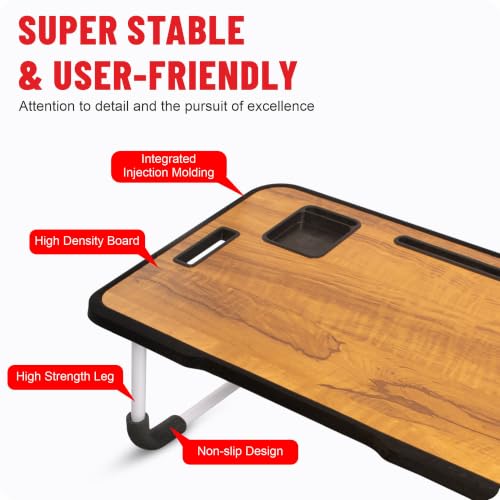 Image of TEKCOOL Smart Multipurpose Foldable Laptop Table with Cup Holder, Study Table, Breakfast Tables, Foldable and Portable /Ergonomic & Rounded Edges /Non-Slip Legs (Wood NEW)'